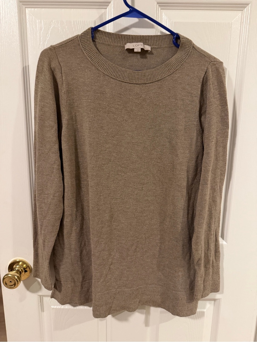 LOFT Women's Lightweight Crewneck Sweater in Taupe Brown